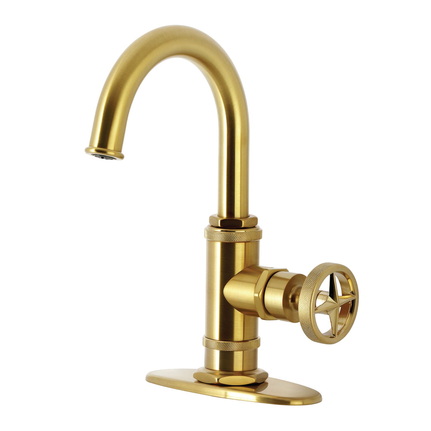 Kingston Sona KSD2217RNX - Ostro One-Handle 1-Hole Bathroom Faucet with Deck Plate and Push Pop-Up Drain, Brushed Brass — image 1